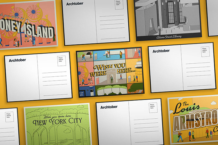 Archtober Postcard illustration